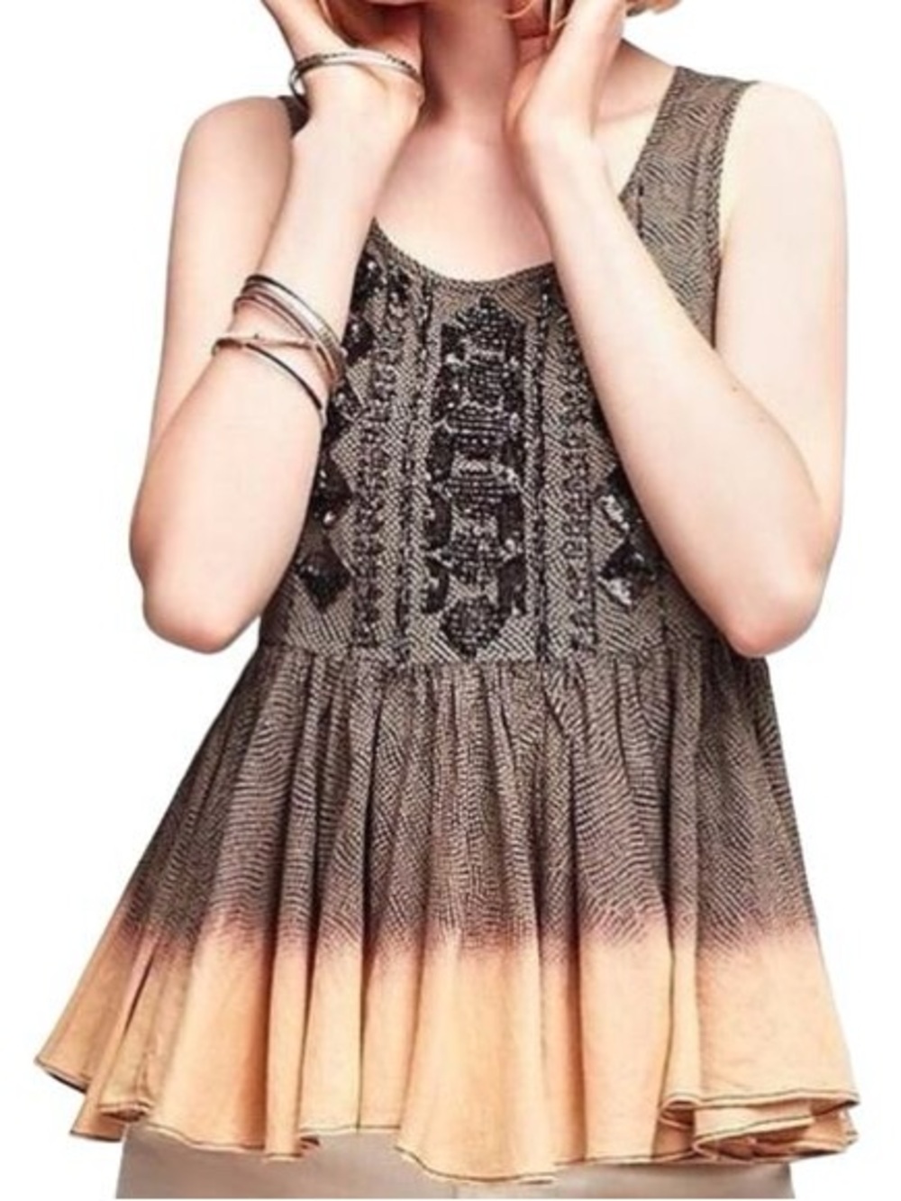 Anthropologie Akemi + Kin Suva Ombre Beaded Peplum Tank Top Size Medium